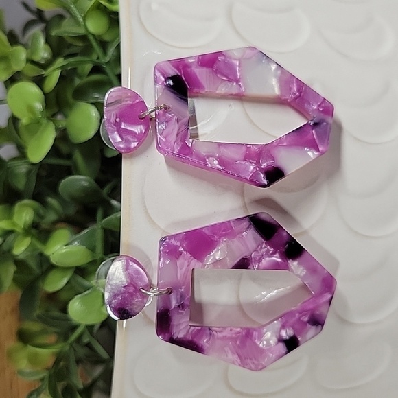 🔥LAST PAIR🔥 Mosaic Purple Retro Drop Earrings - Picture 1 of 7